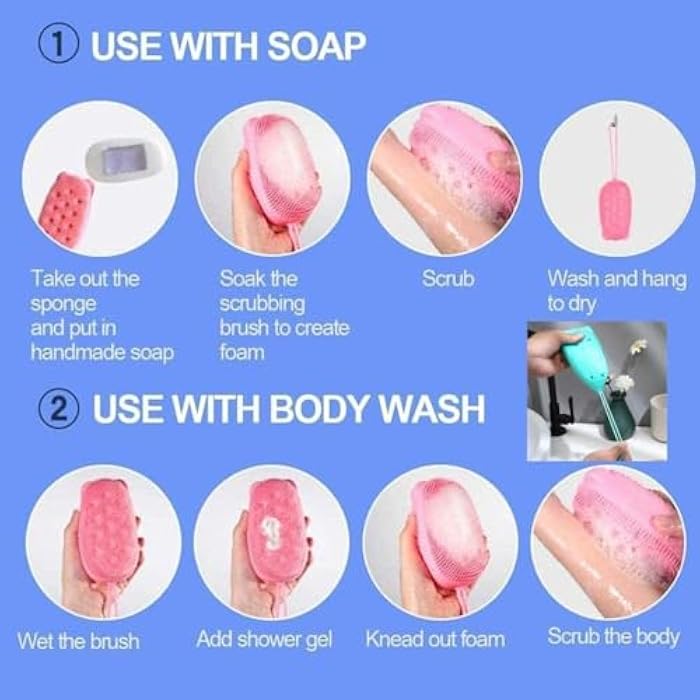 Silicone Bath Body Brush Exfoliating Massage Silicone Loofah Body Scrubber, Rubber Shower Sponge, Double Sided Scrub Body Brush for Whole Body Deep Clean, multicolor-1pc - Image 4